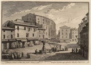 Пьяцца Монтанара. Фонтан (1), Театр Марцелла, превращенный во дворец семьи Савелли, а сейчас - Дом Орсини (2).